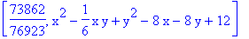 [73862/76923, x^2-1/6*x*y+y^2-8*x-8*y+12]